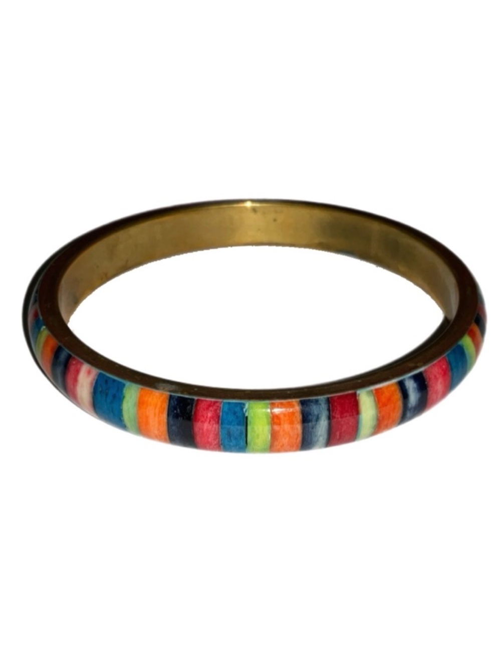 Bangle Bracelet -  Bright Striped Colors on Brass